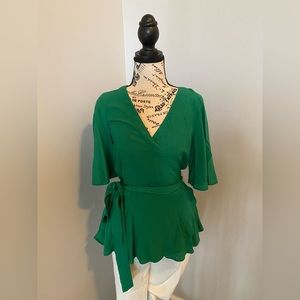 LOFT belted wrap shirt w/ flutter sleeves, size Small